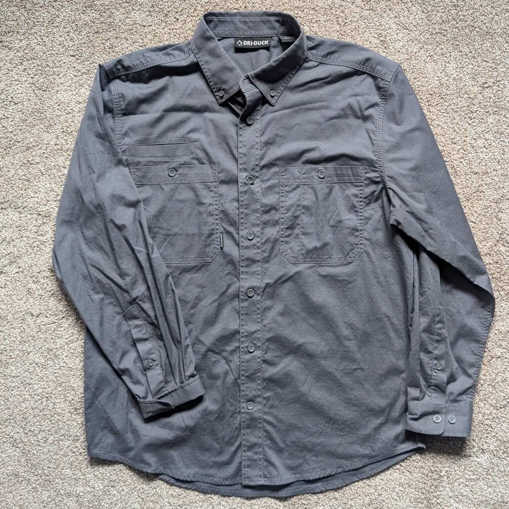Dri-Duck Craftsman Mens L Long Sleeve Button Down Shirt Grey Work Outdoor